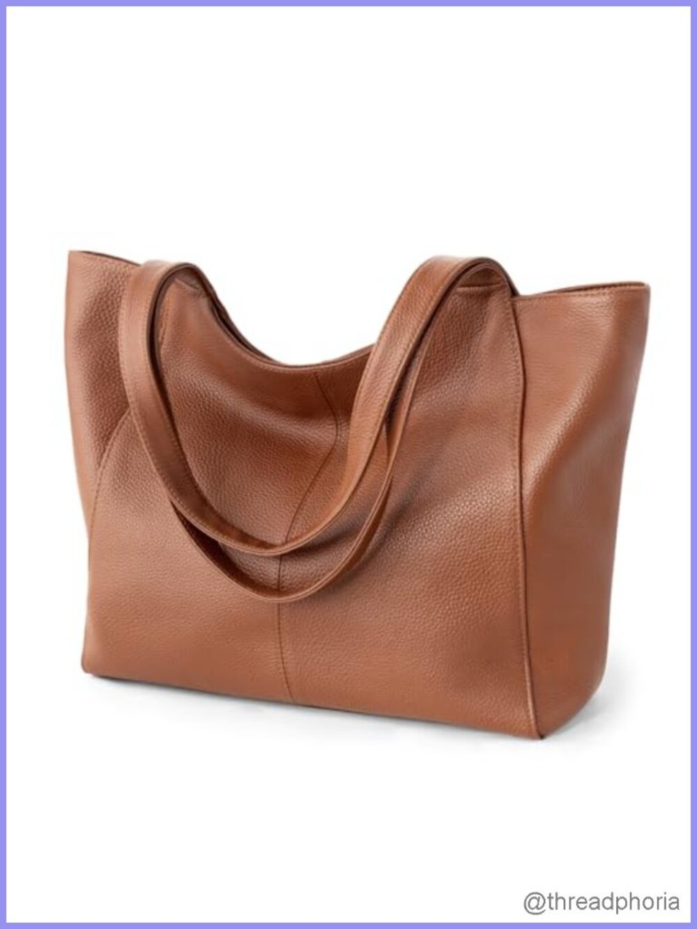 Soft Full-Grain Leather Tote Bag with Zipper Slouchy Work Bag